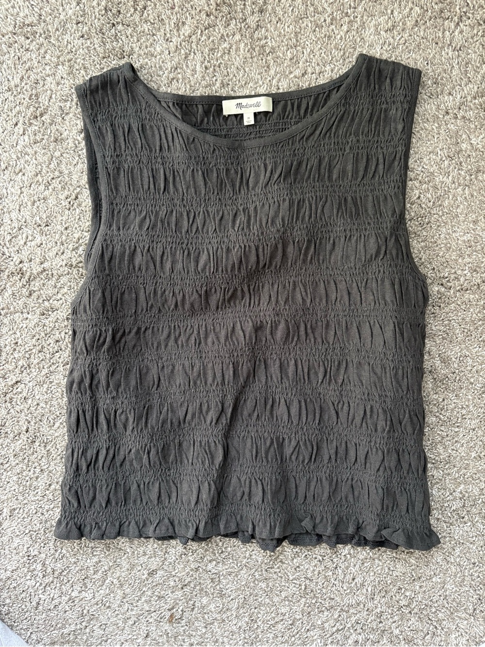 Madewell Dark Gray Smocked Sleeveless Tank Top